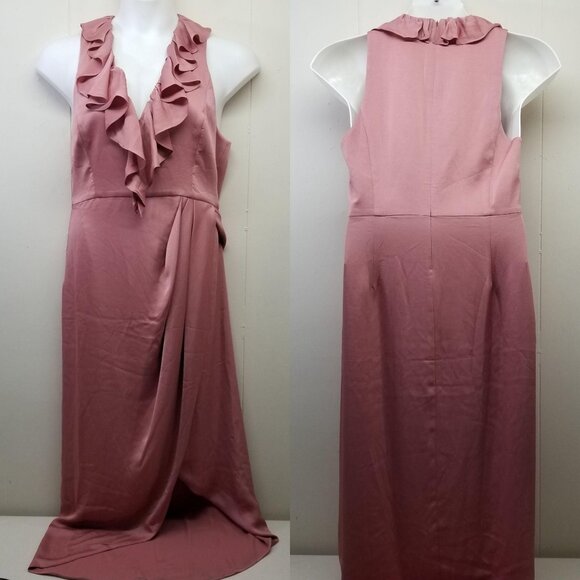 Shona Joy Luxe 10 Plunge Frill Draped Dress Rose Pink Formal Prom Bridal Wedding - Picture 1 of 10
